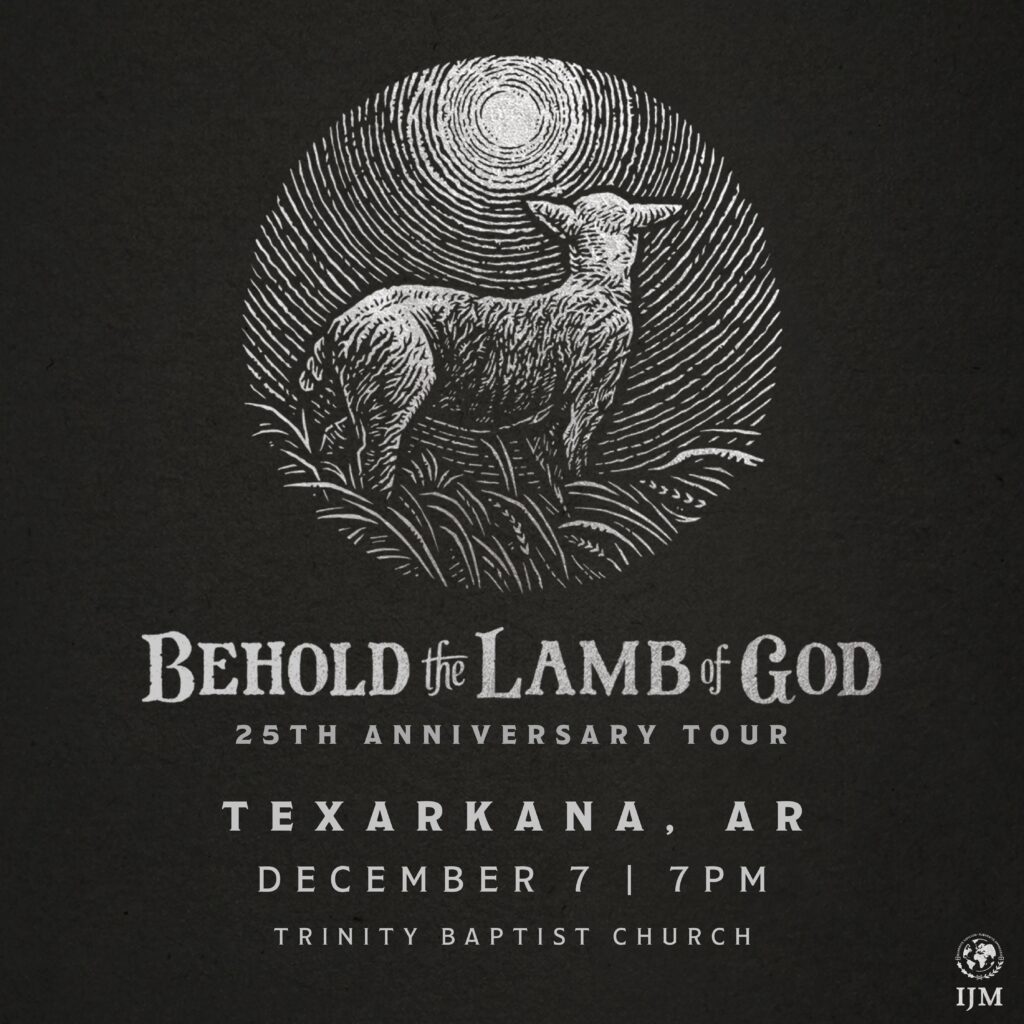 A lamb looking up at the star. Promotion for Behold the Lamb of God 25th Anniversary Tour in Texarkana, Arkansas at Trinity Baptist Church featuring Andrew Peterson.