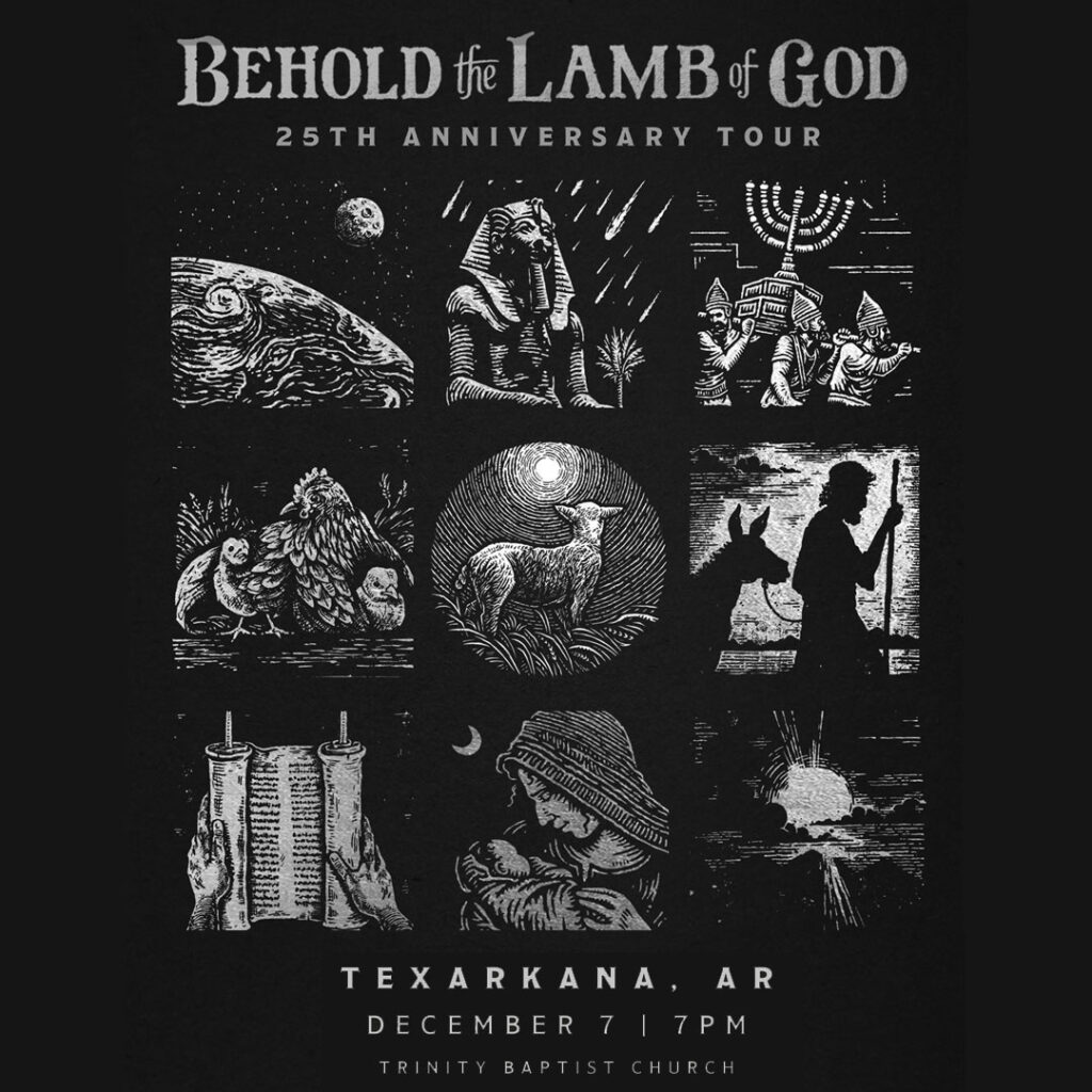 Several scenes from the Behold the Lamb of God 25th Anniversary Tour which will be in Texarkana, Arkansas at Trinity Baptist Church featuring Andrew Peterson.